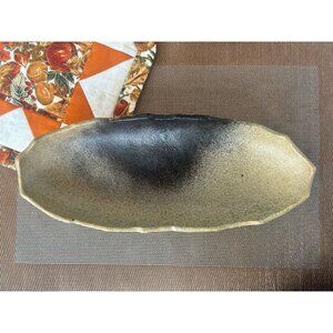 Handcrafted Pottery Stoneware Serving Bowl Rustic Brown Black Finish